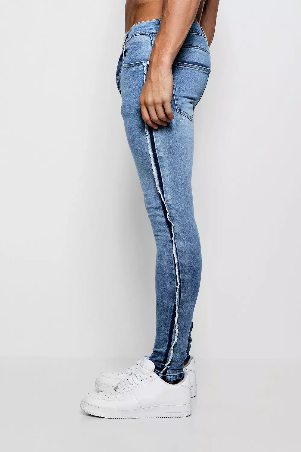 Super Skinny Jeans with Frayed Side Seam boohooMAN